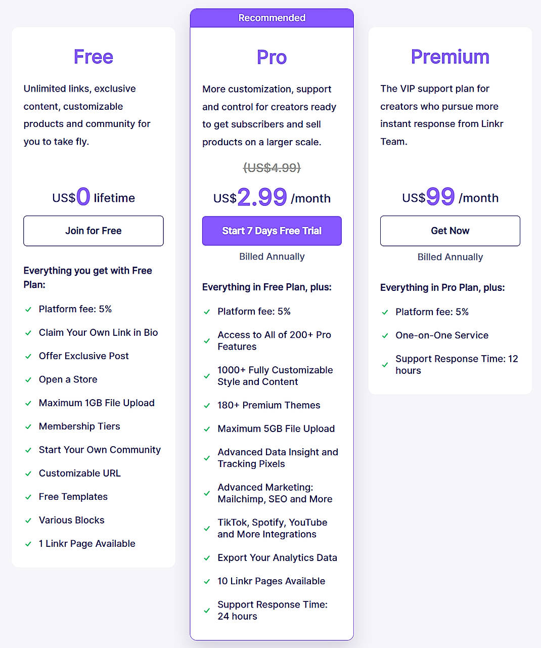 Pricing screenshot
