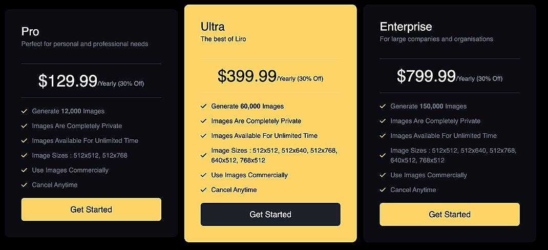 Pricing screenshot