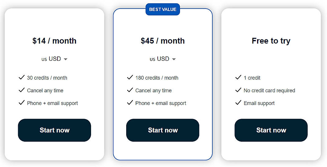 Pricing screenshot
