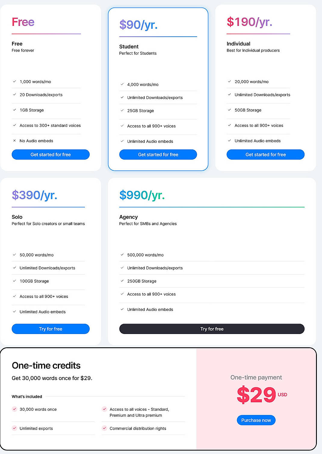 Pricing screenshot