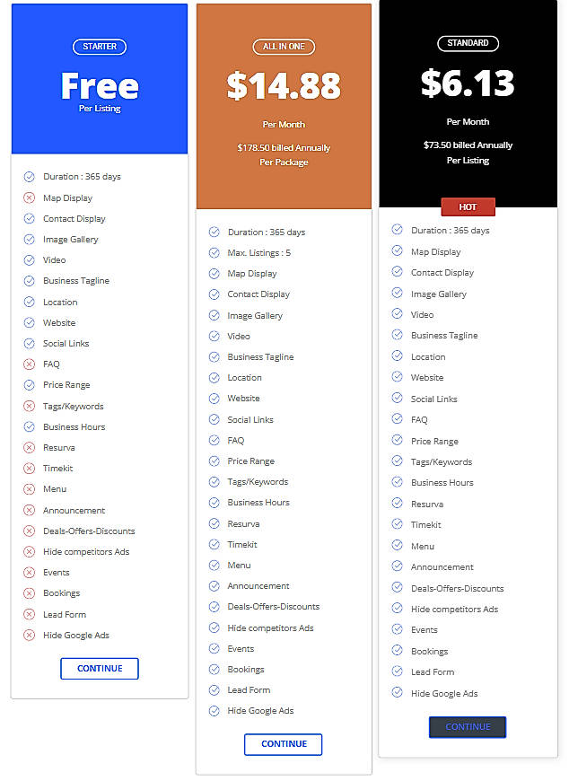 Pricing screenshot