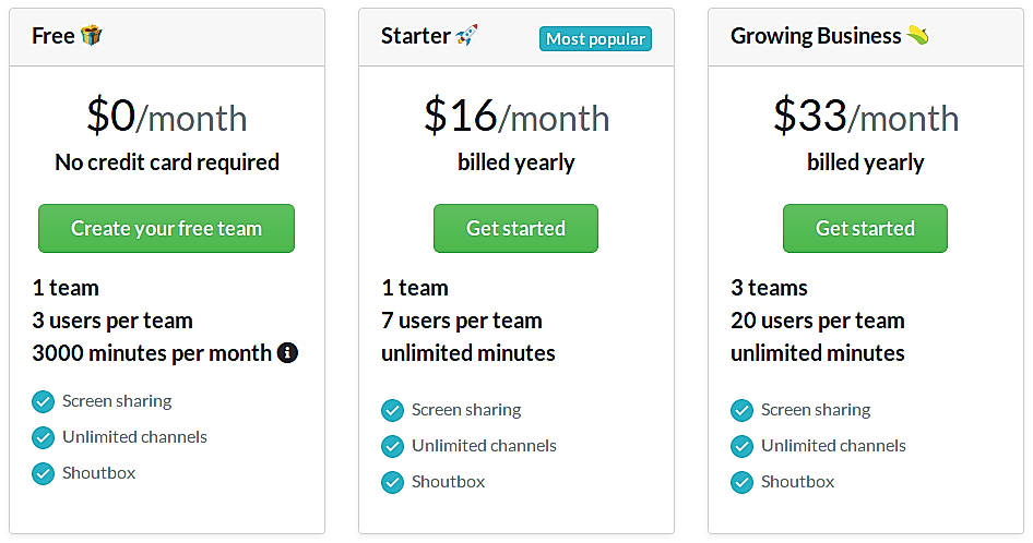 Pricing screenshot