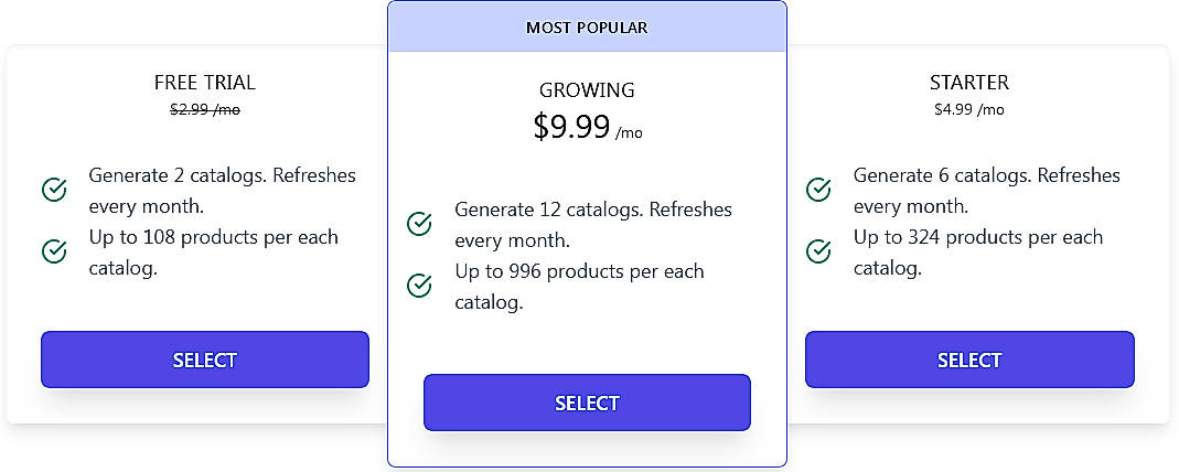 Pricing screenshot
