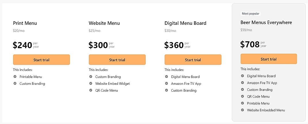 Pricing screenshot