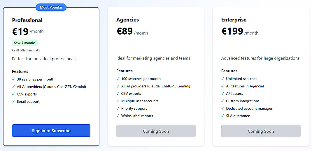 Pricing screenshot