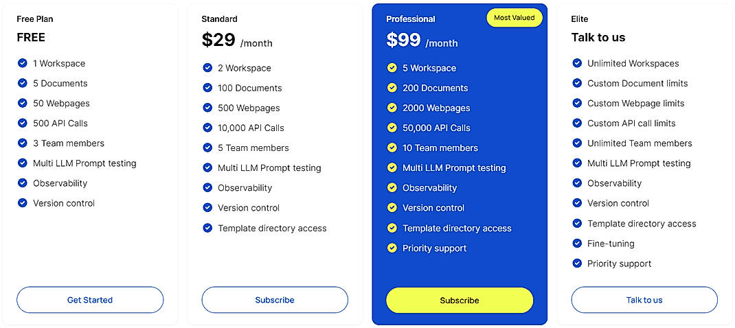 Pricing screenshot