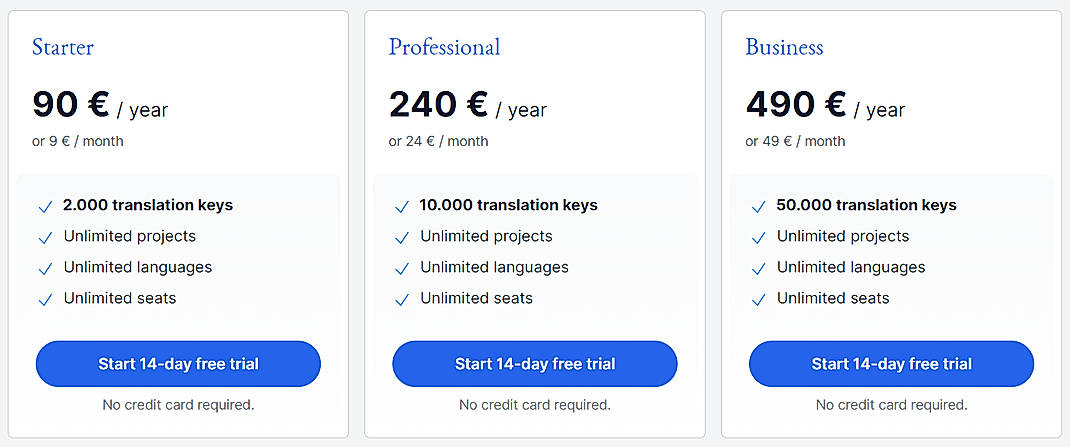 Pricing screenshot