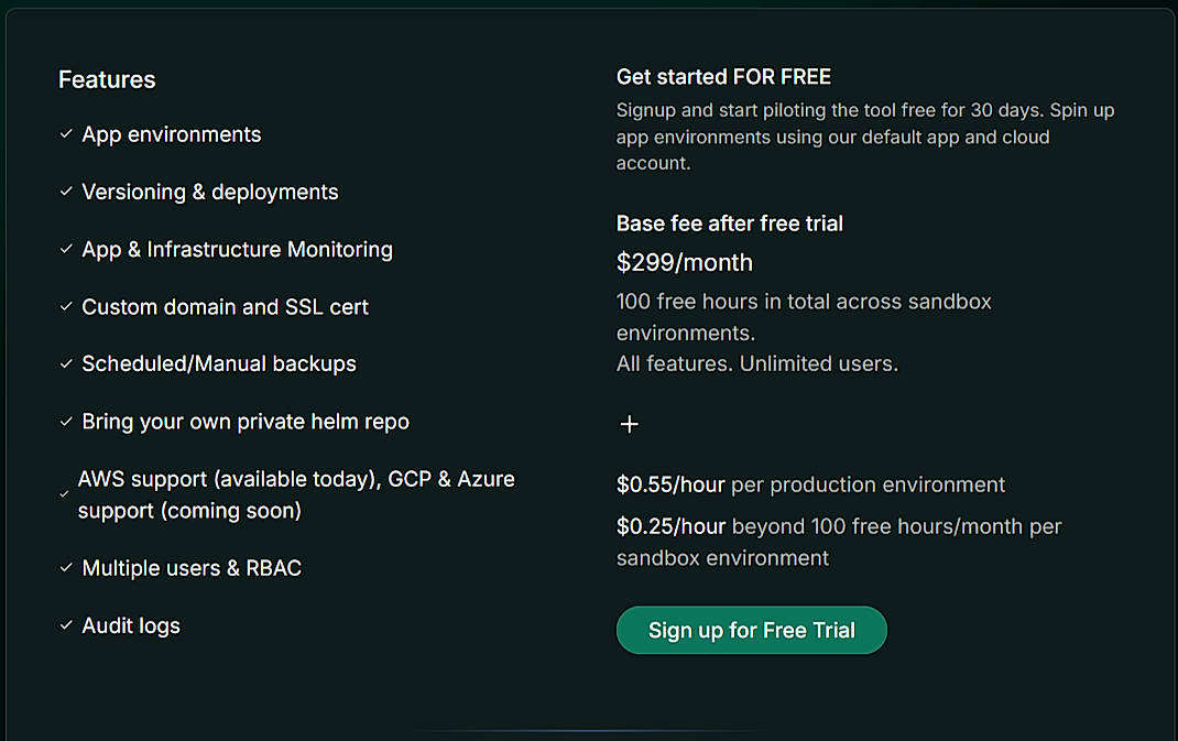 Pricing screenshot