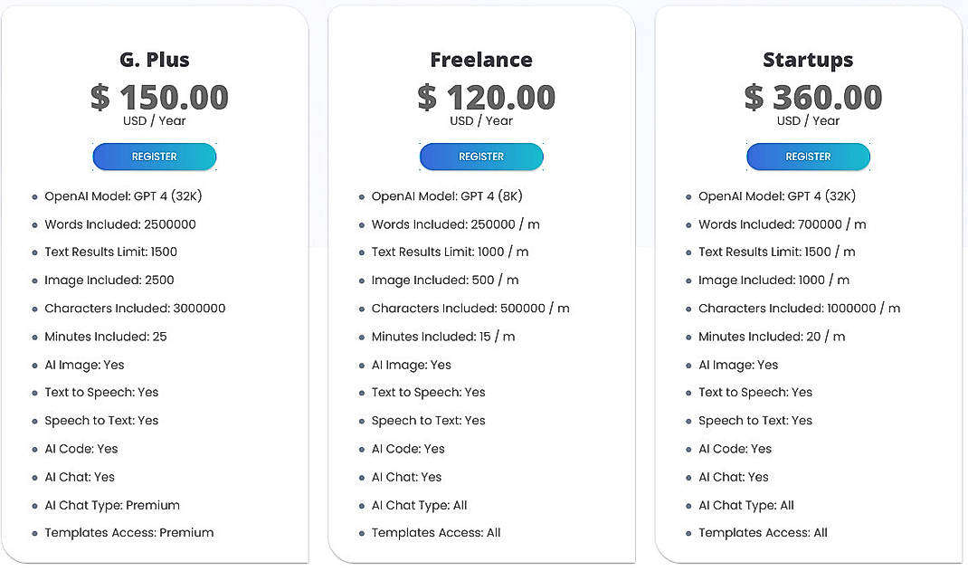 Pricing screenshot