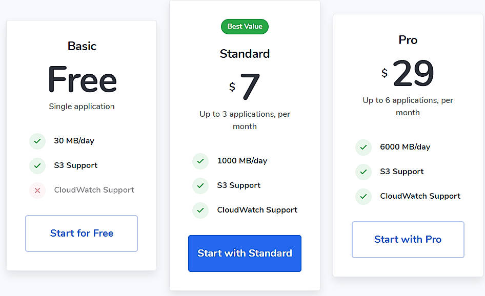 Pricing screenshot