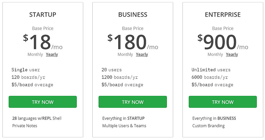 Pricing screenshot