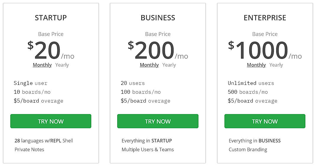Pricing screenshot