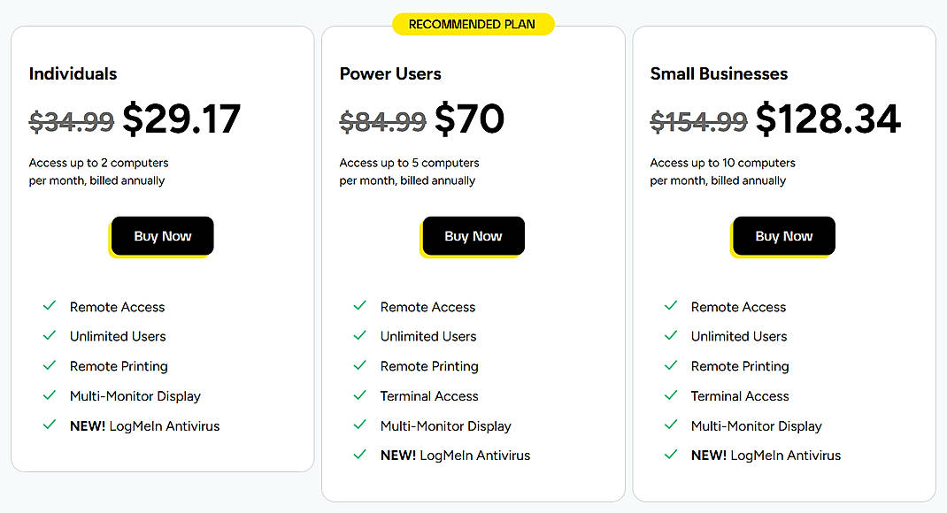 Pricing screenshot