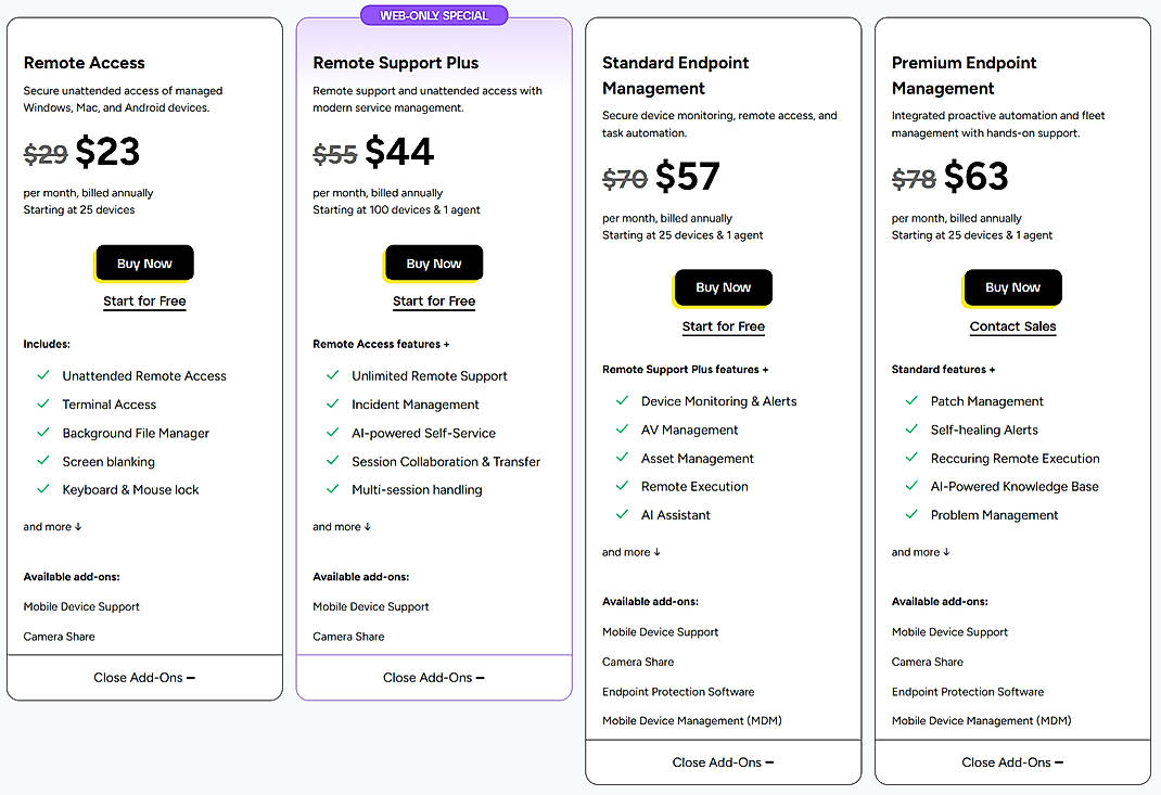 Pricing screenshot