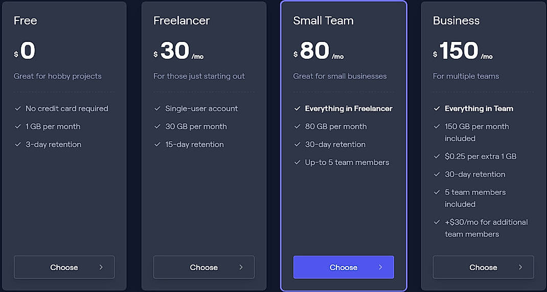 Pricing screenshot