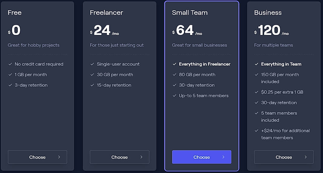 Pricing screenshot