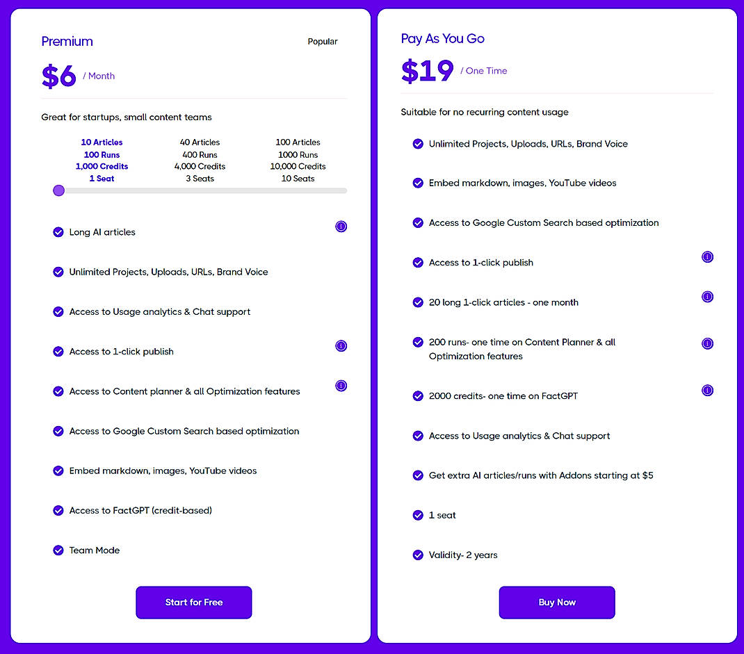 Pricing screenshot