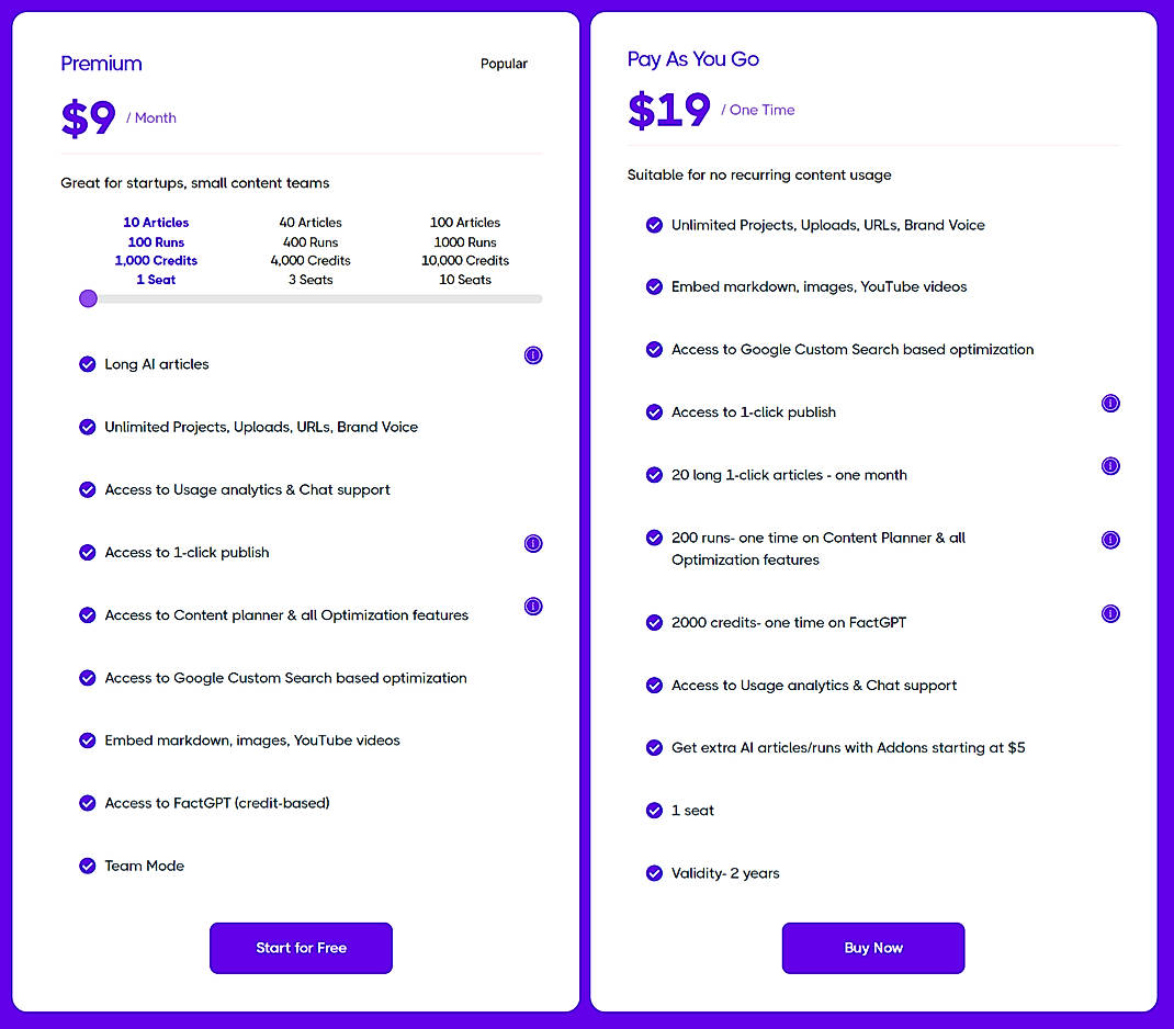Pricing screenshot