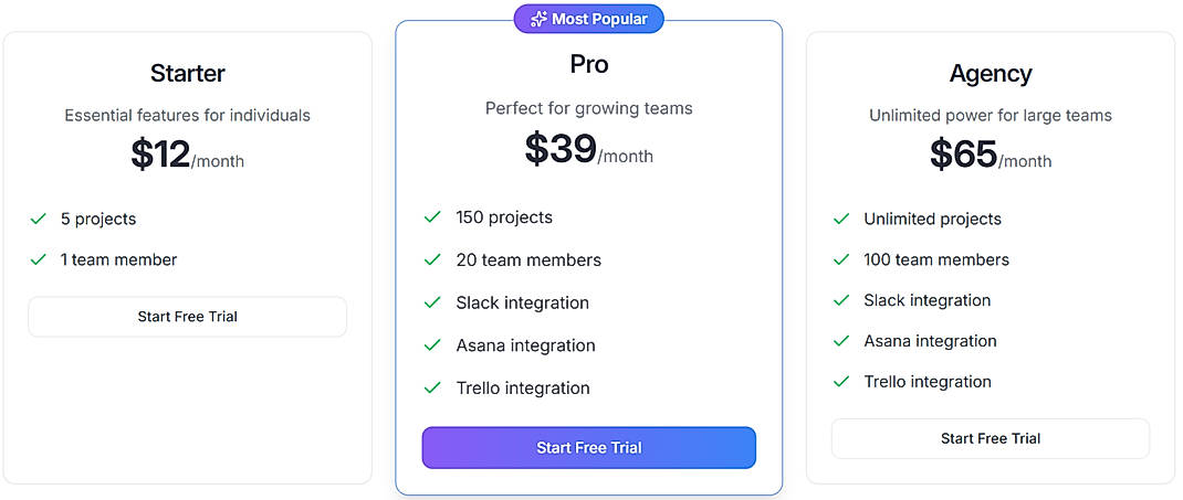 Pricing screenshot