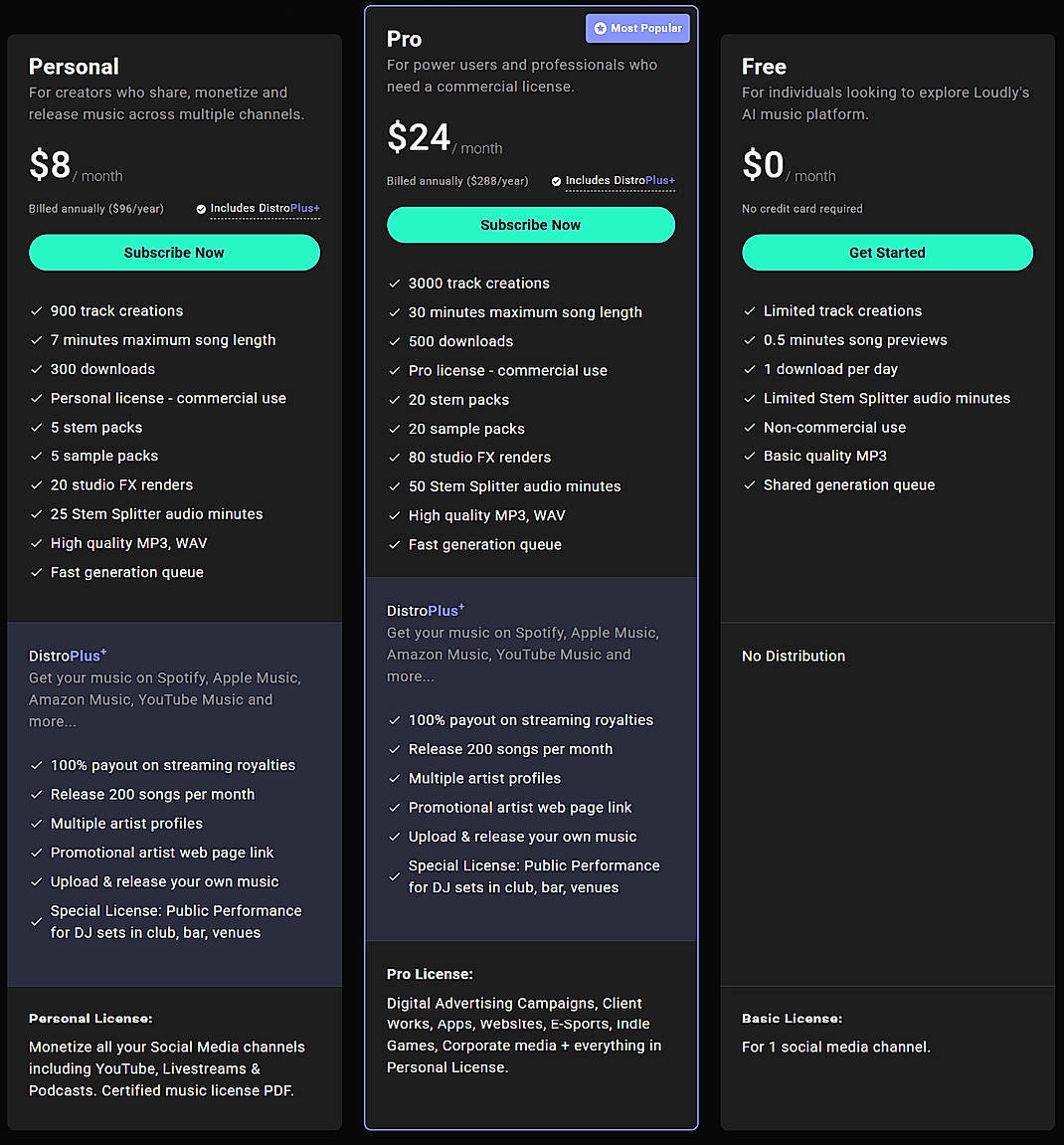 Pricing screenshot