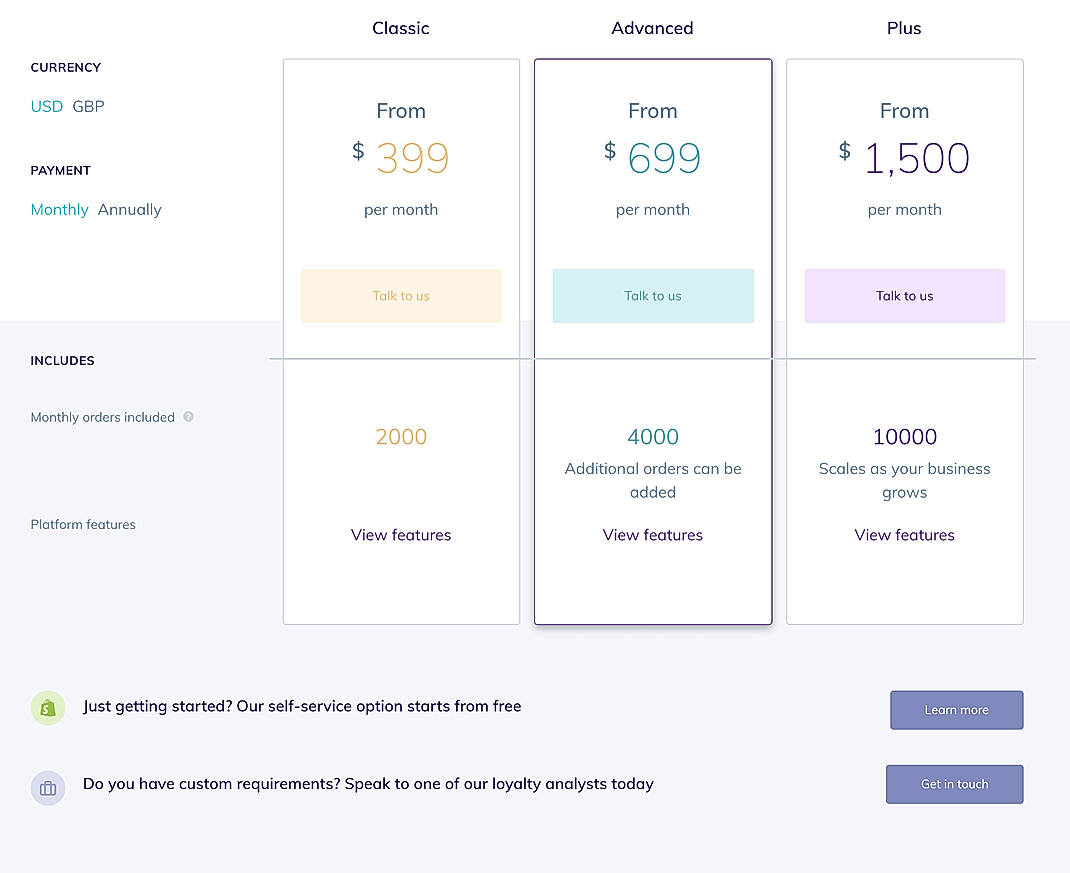 Pricing screenshot
