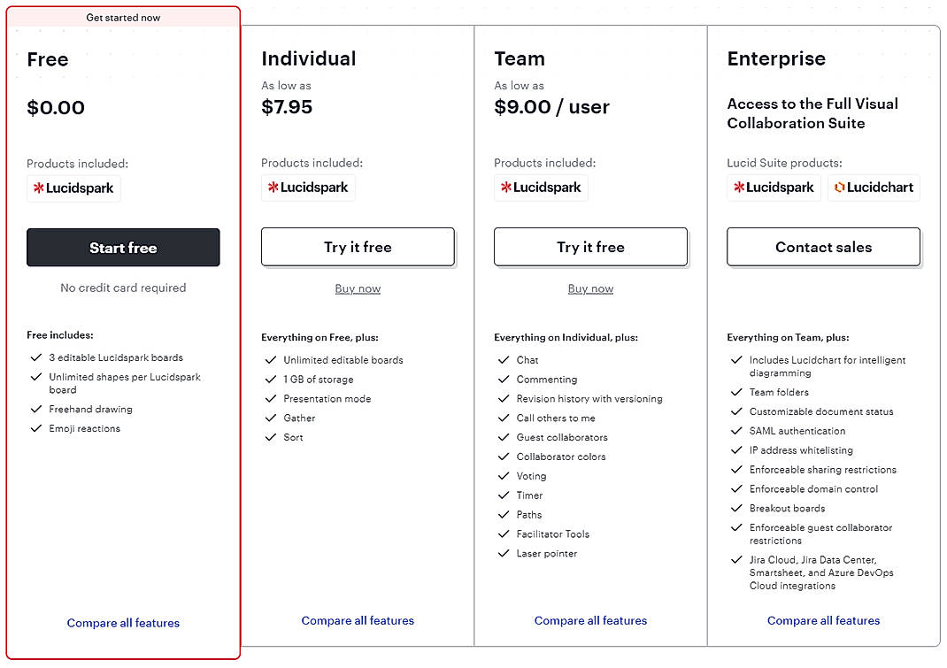 Pricing screenshot