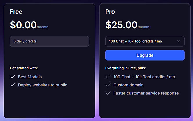 Pricing screenshot