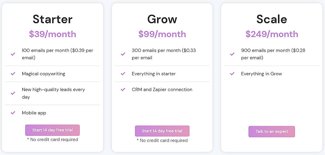 Pricing screenshot