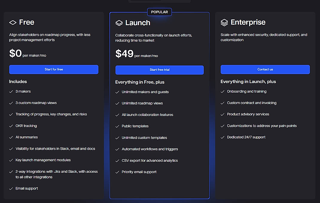 Pricing screenshot