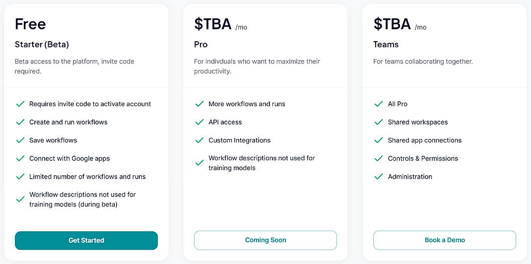 Pricing screenshot