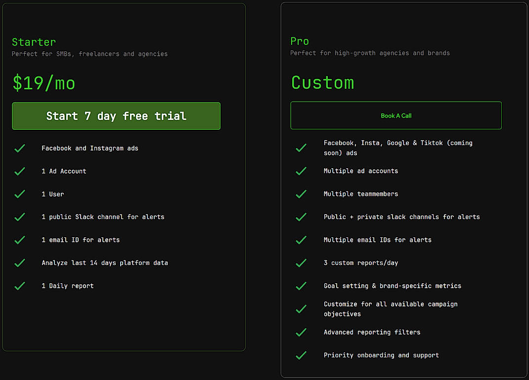 Pricing screenshot