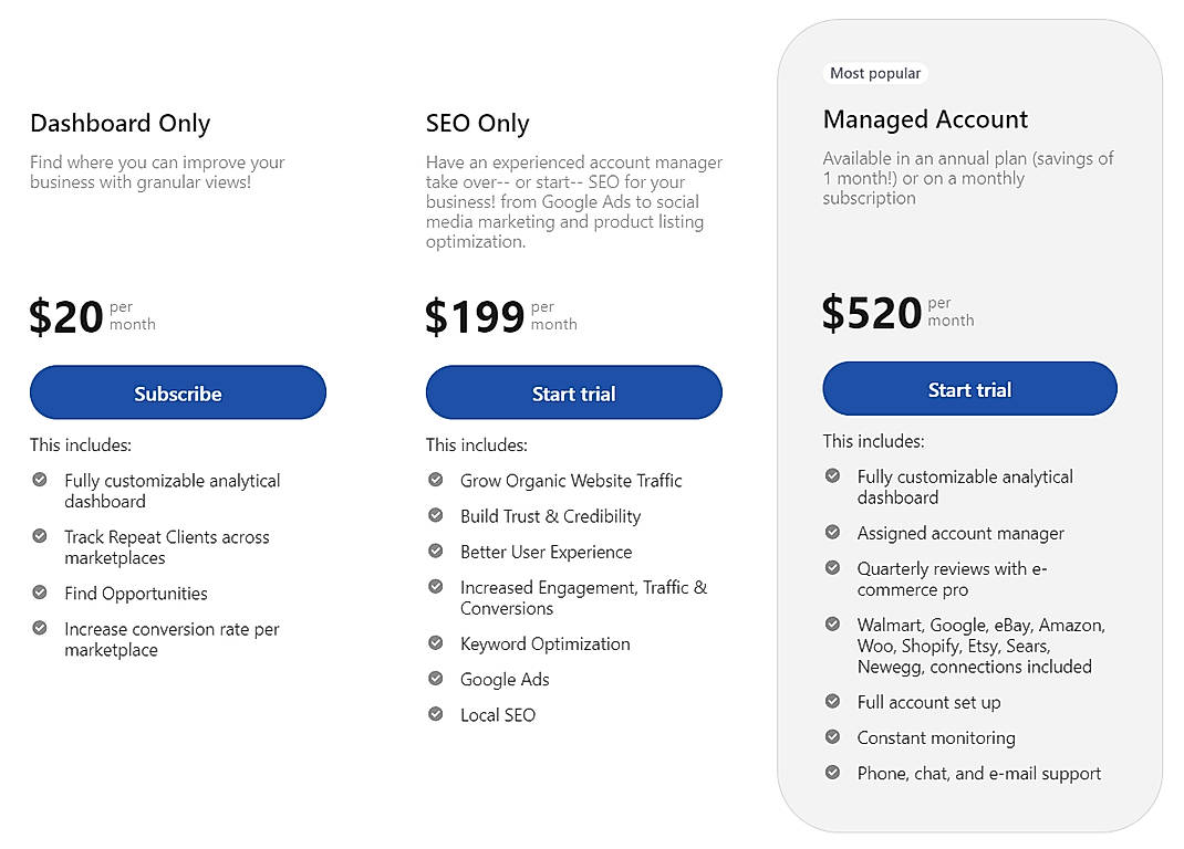 Pricing screenshot