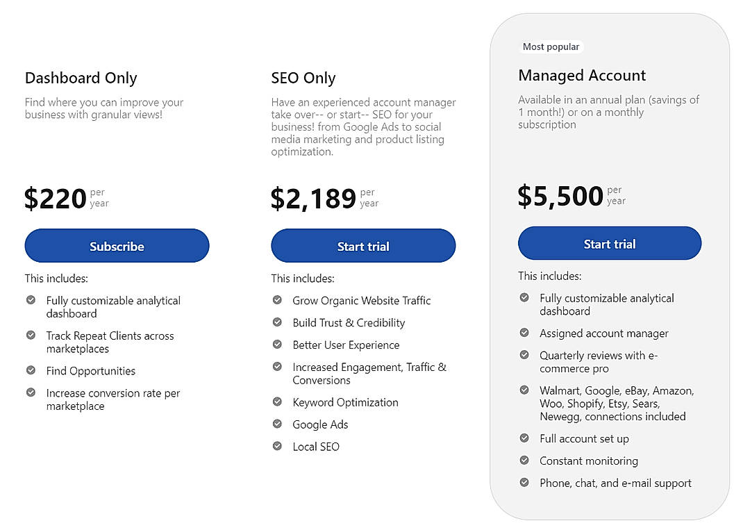 Pricing screenshot