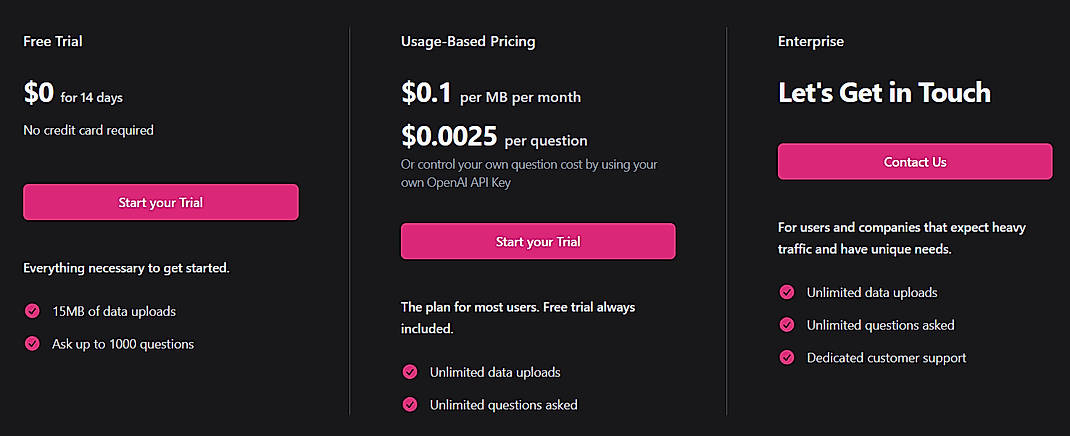 Pricing screenshot