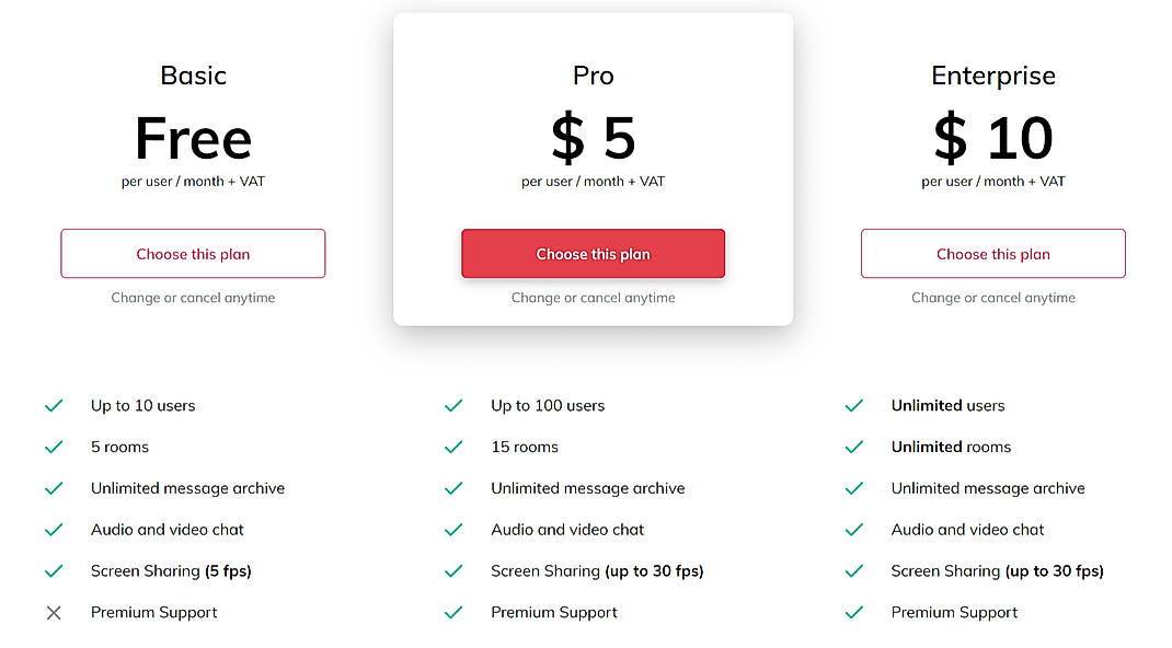 Pricing screenshot