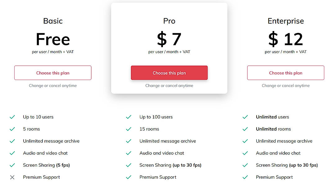 Pricing screenshot