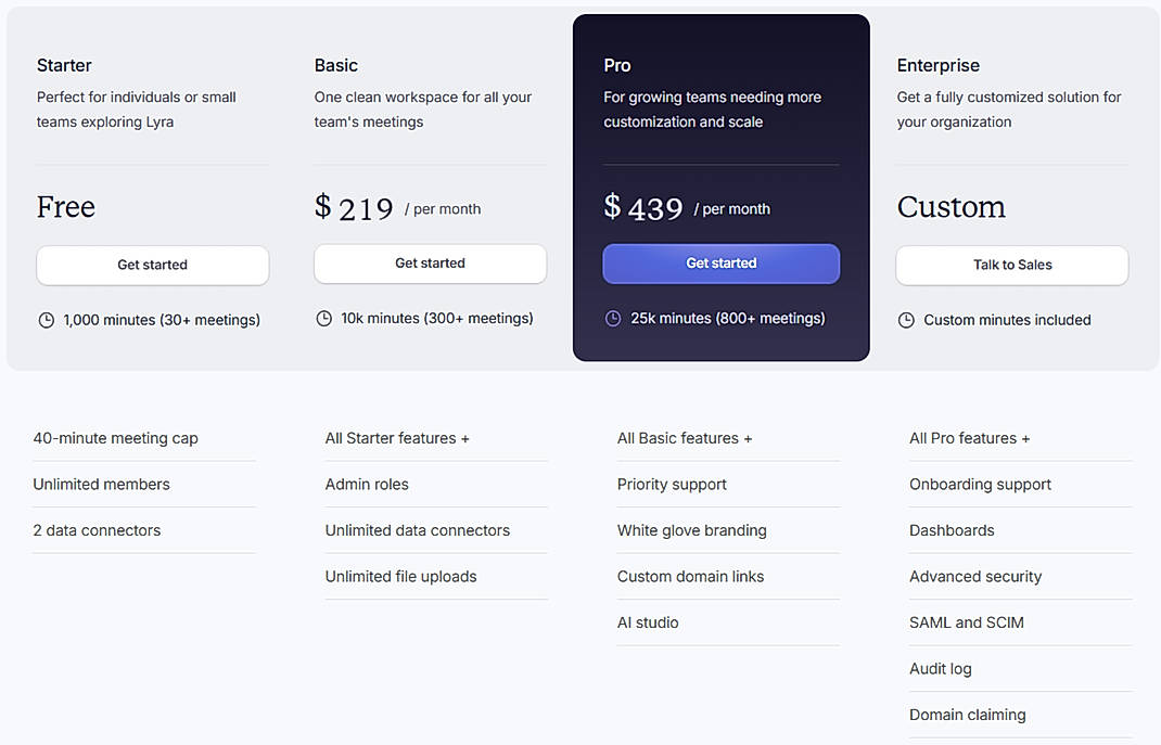 Pricing screenshot