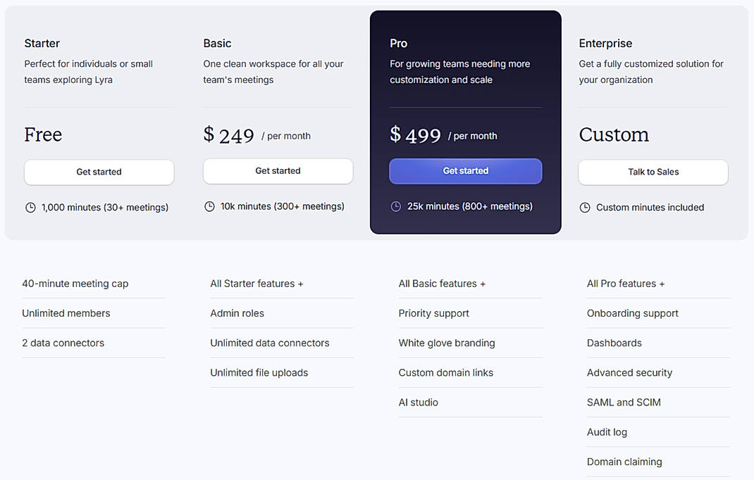 Pricing screenshot
