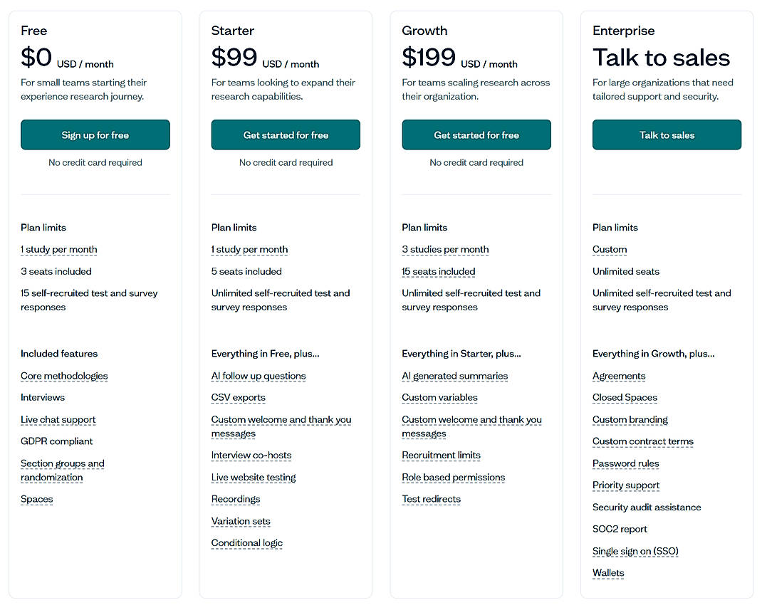 Pricing screenshot