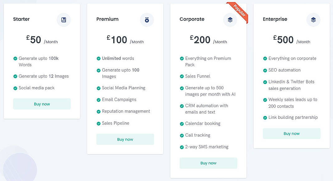Pricing screenshot