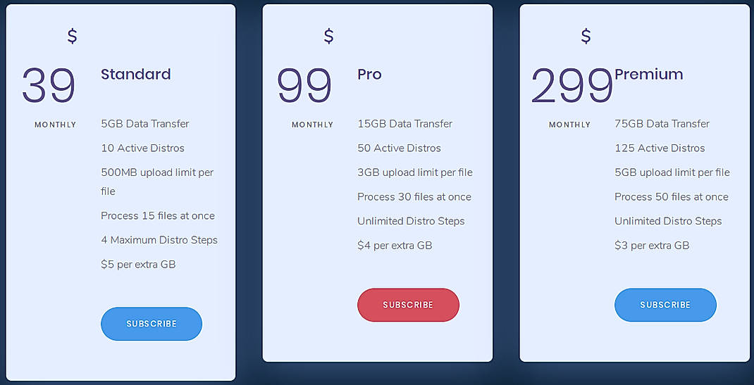 Pricing screenshot