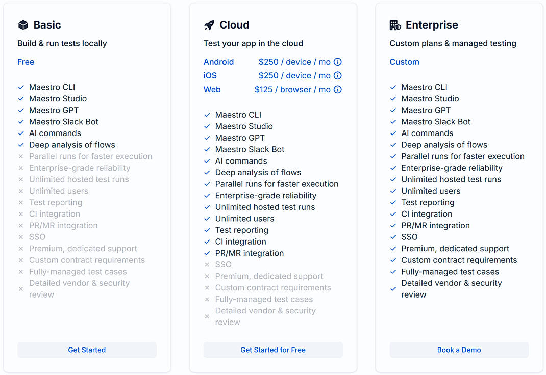 Pricing screenshot