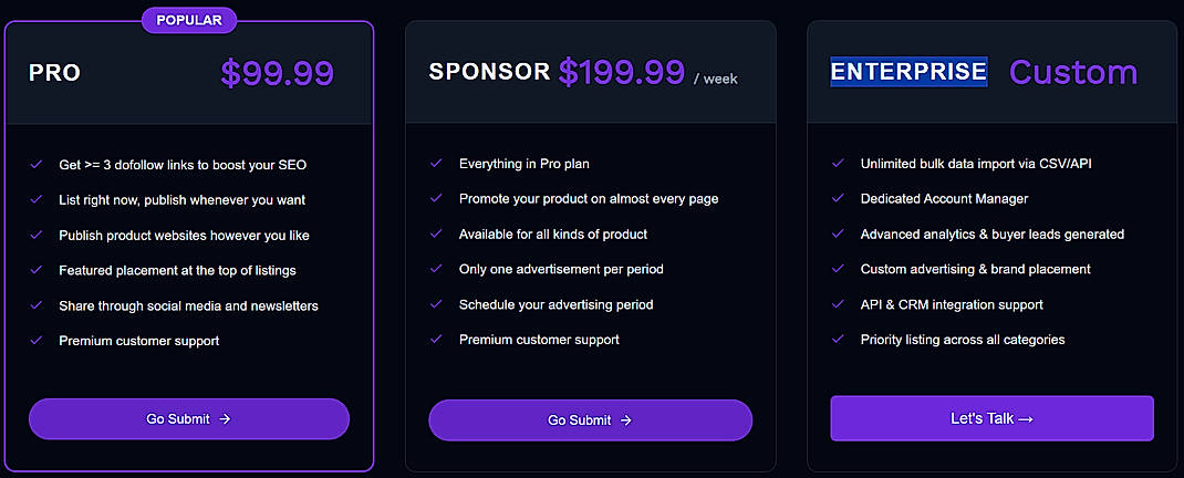 Pricing screenshot
