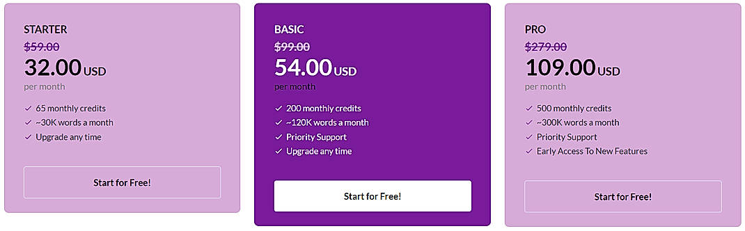 Pricing screenshot