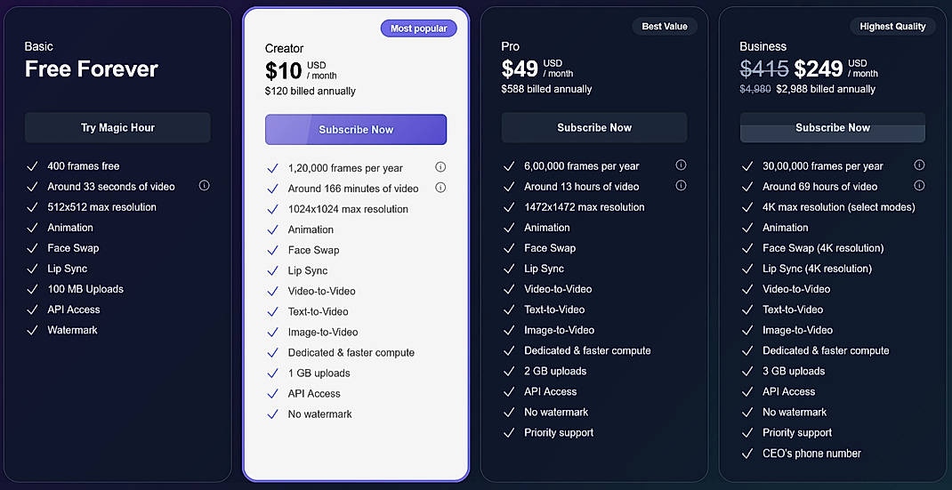 Pricing screenshot