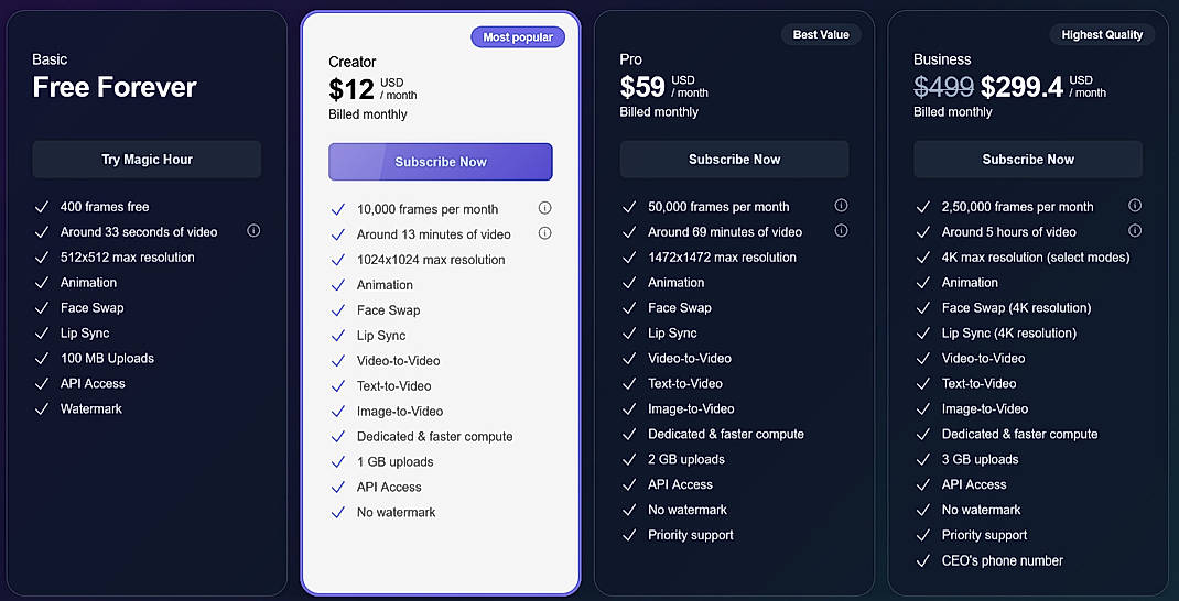 Pricing screenshot