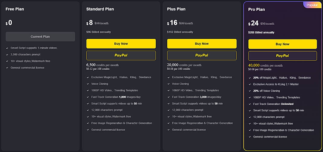 Pricing screenshot
