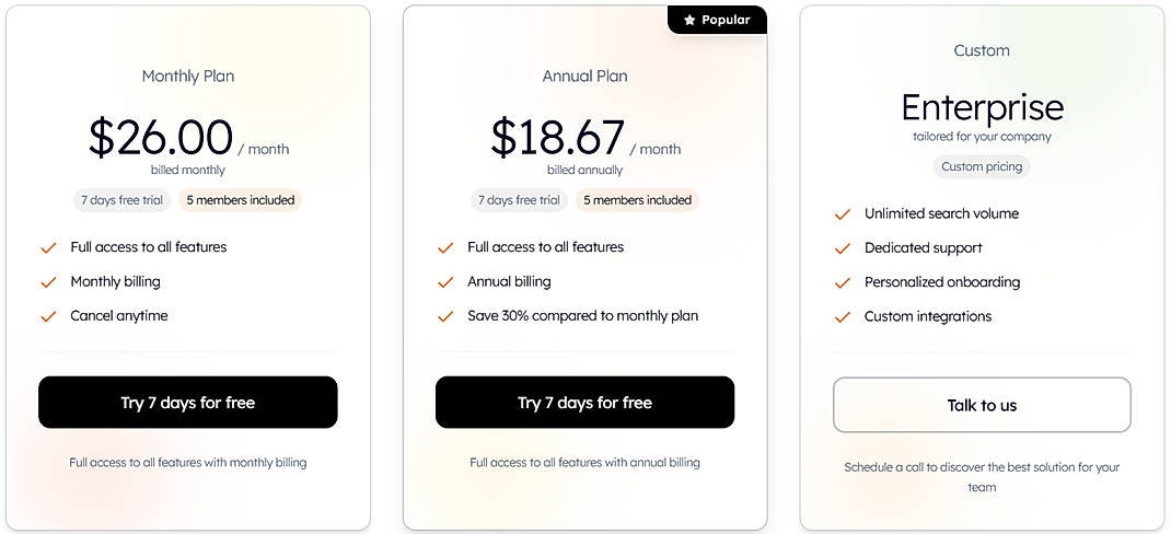 Pricing screenshot