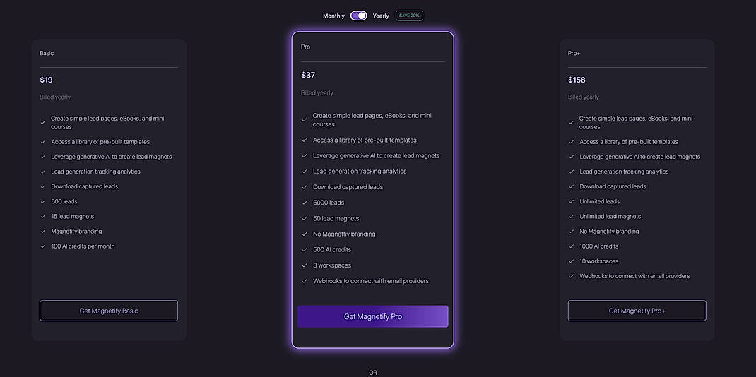 Pricing screenshot