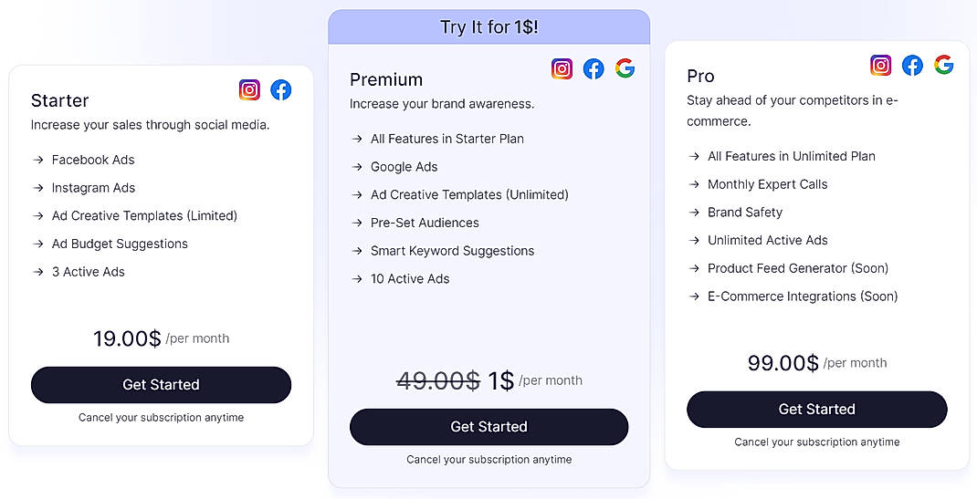 Pricing screenshot